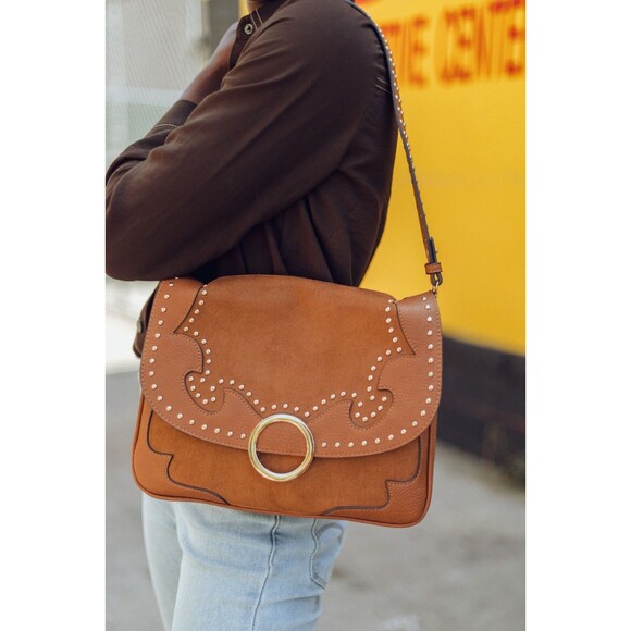 Aldo Praleng Studded Magnetic Snap Closure CrossBody Purse Bag- Brown/Cognac NWT - Picture 3 of 8